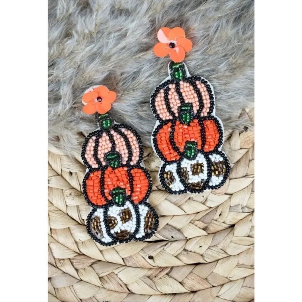 Three Tier Pumpkin Seed Bead Earrings NWT
